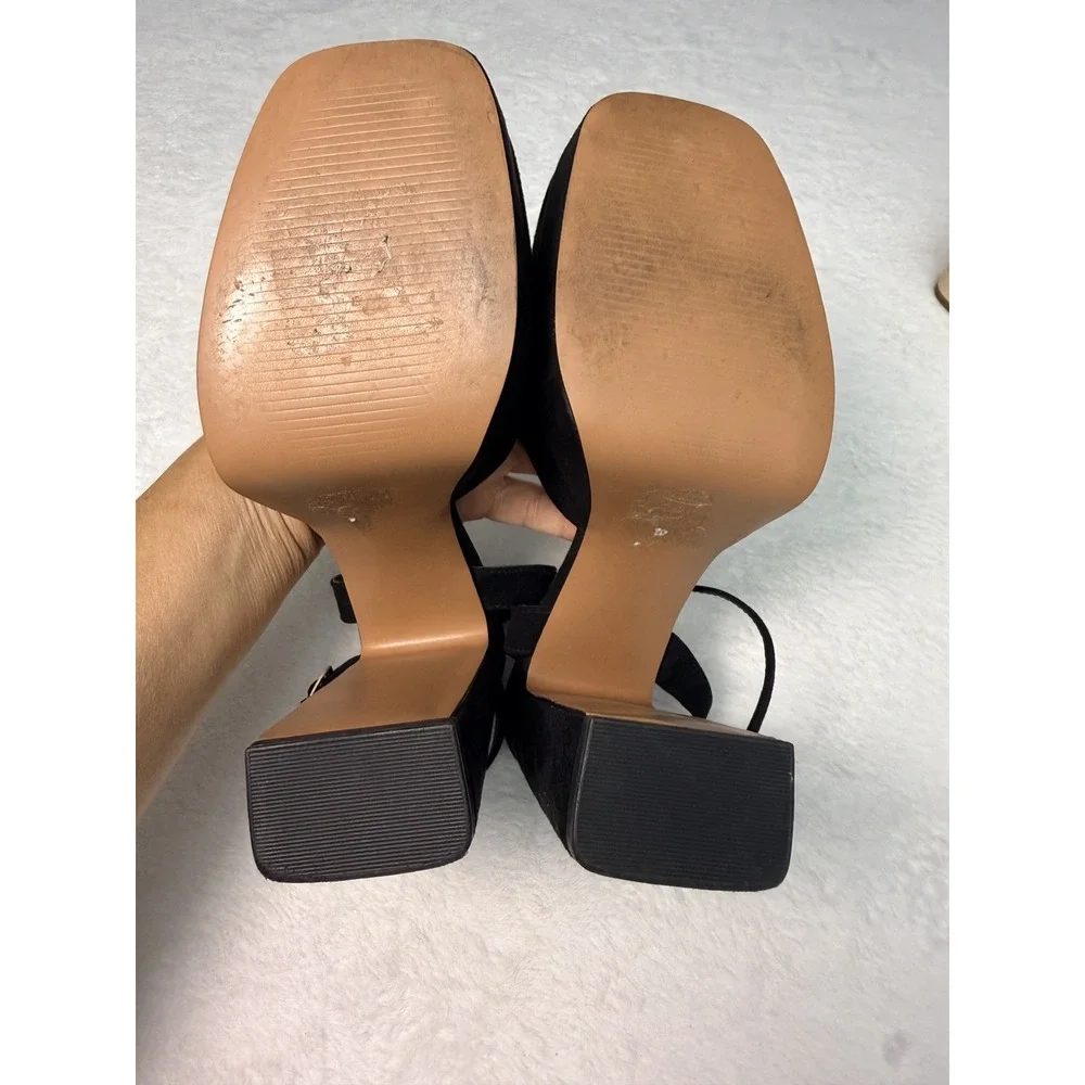 ASOS Design Black Platform Block Closed Toe Heels  US 7 Adjustable Strap